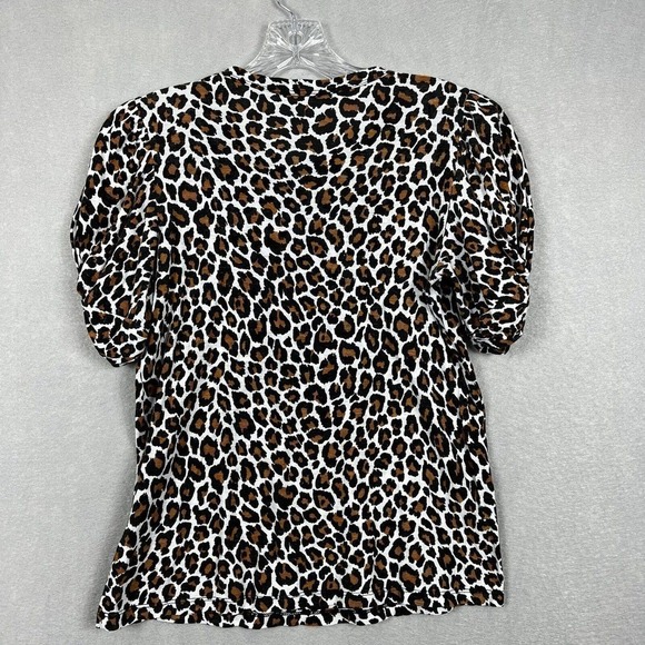 A.L.C Shirt Top XS Leopard Print Puff Sleeve Crewneck Tee Cotton Pullover - Picture 10 of 10